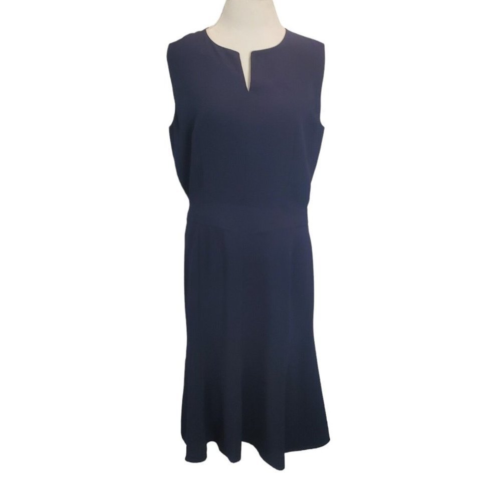 Pendleton Womens Size 12 Career Dress Midi Navy Blue Split Neck‎ Fit And Flare
